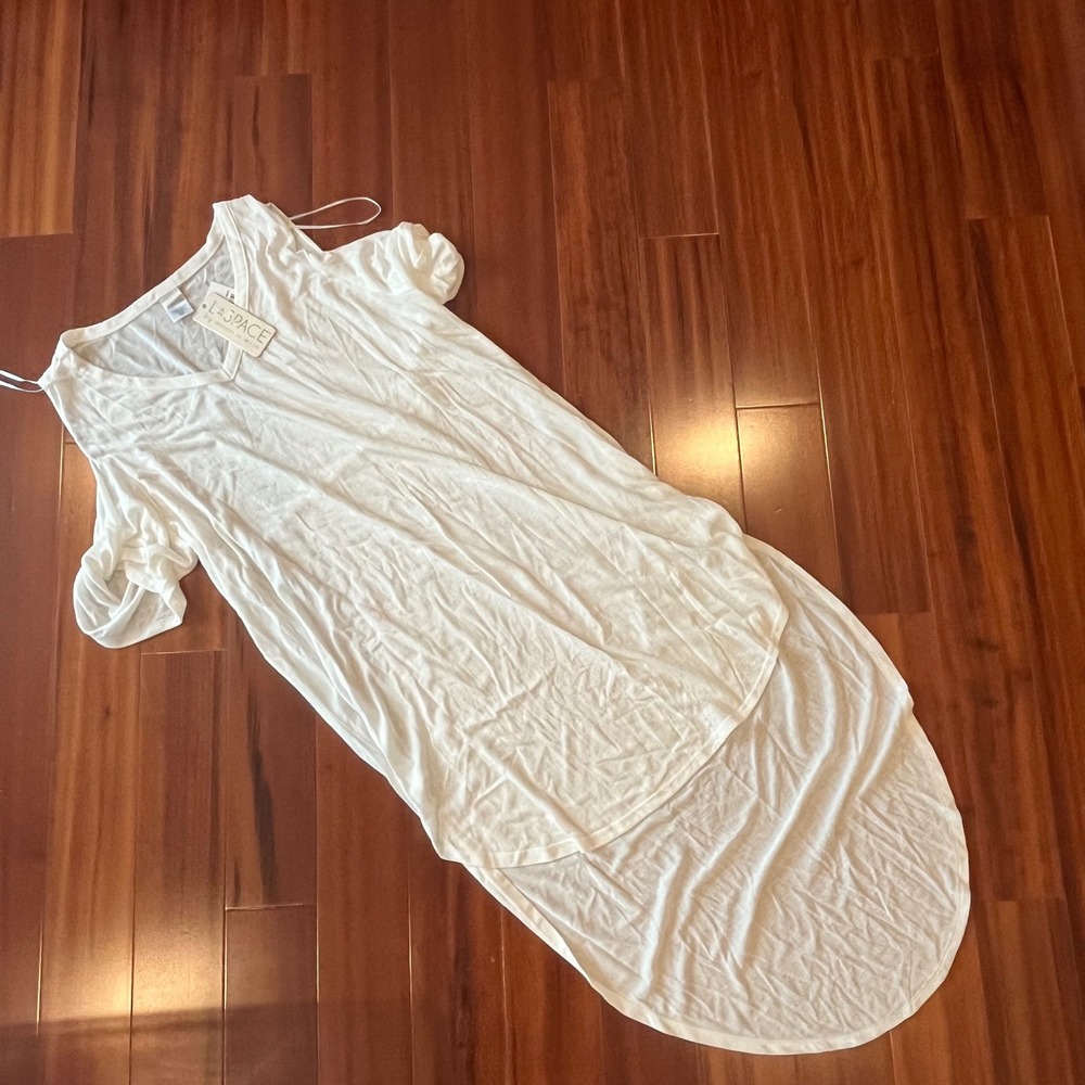 L*Space LSpace Coverup‎ Swim White Cold Shoulder High Low Maxi Dress New XS / S